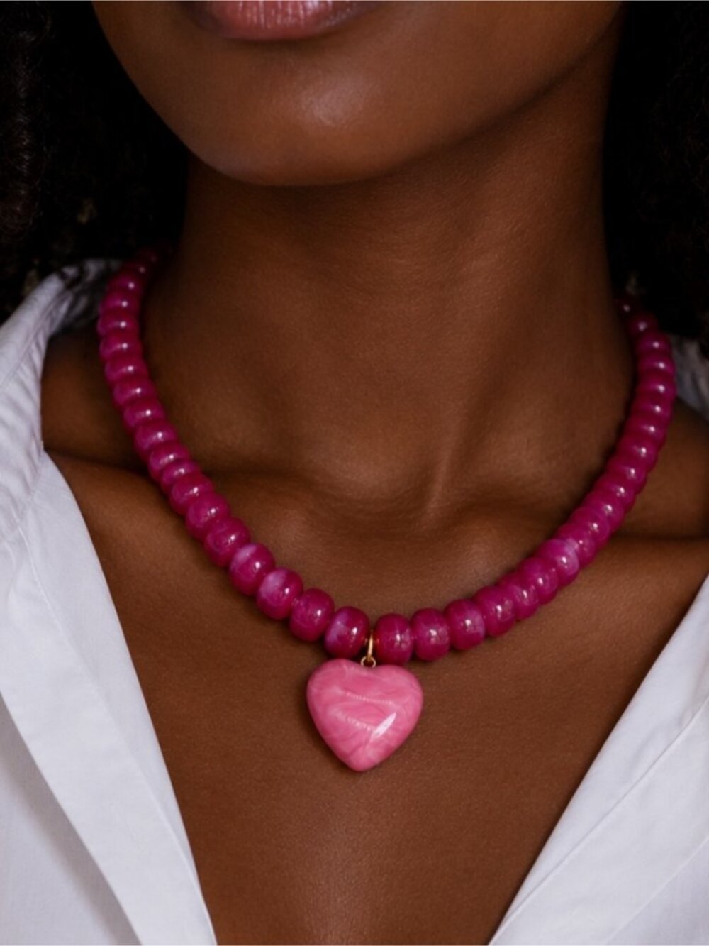 New! Y2K Pink Beaded Heart Dopamine Necklace NWOT